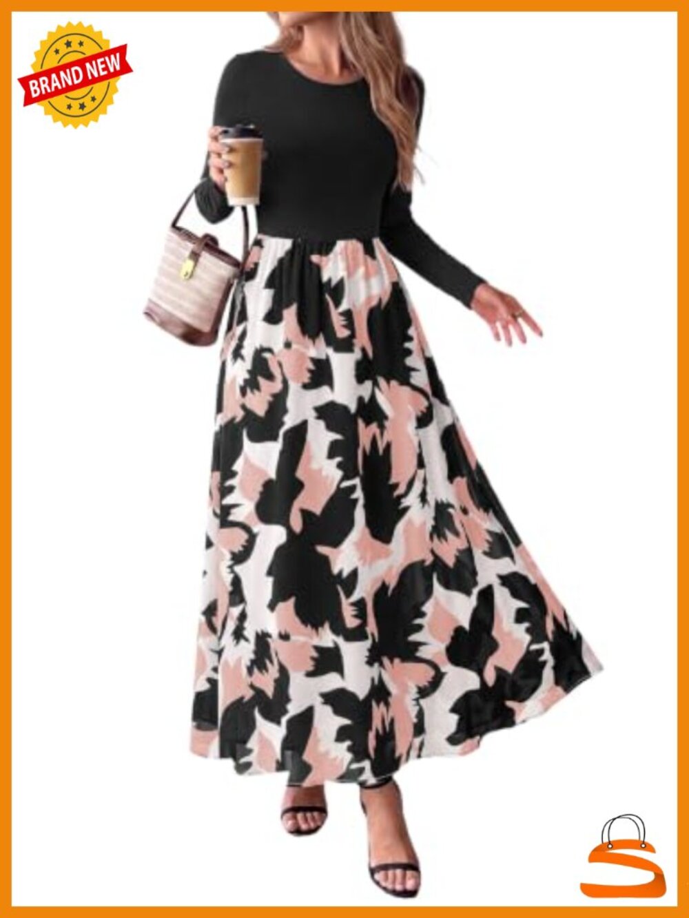 Women's Long Sleeve Floral Boho Flowy Maxi Dress with Pockets